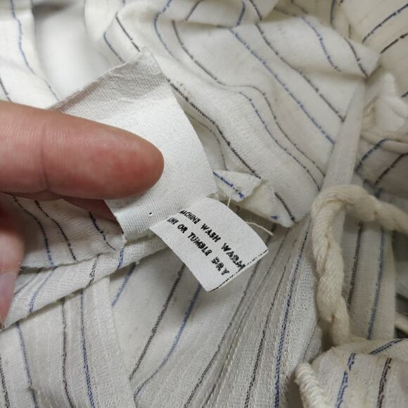 Vintage 70s White Brown Stripe 3/4 Sleeve Cottagecore Prairie Peasant Dress M/L - Picture 8 of 14